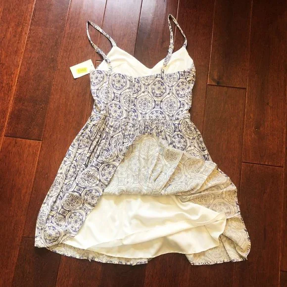 B.Darlin Paisley Print Corset Waist Fit-And-Flare Dress / Navy Blue & White - Picture 6 of 11